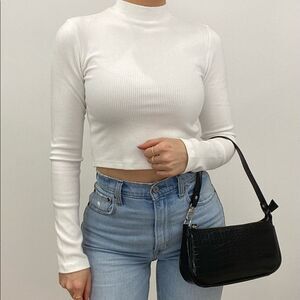 NWT Anthropologie White Mock Neck Long Sleeve Crop Top